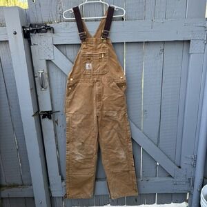 Carhartt Bib Overalls Mens 34x30* Brown Duck Canvas Insulated Workwear R41BRN